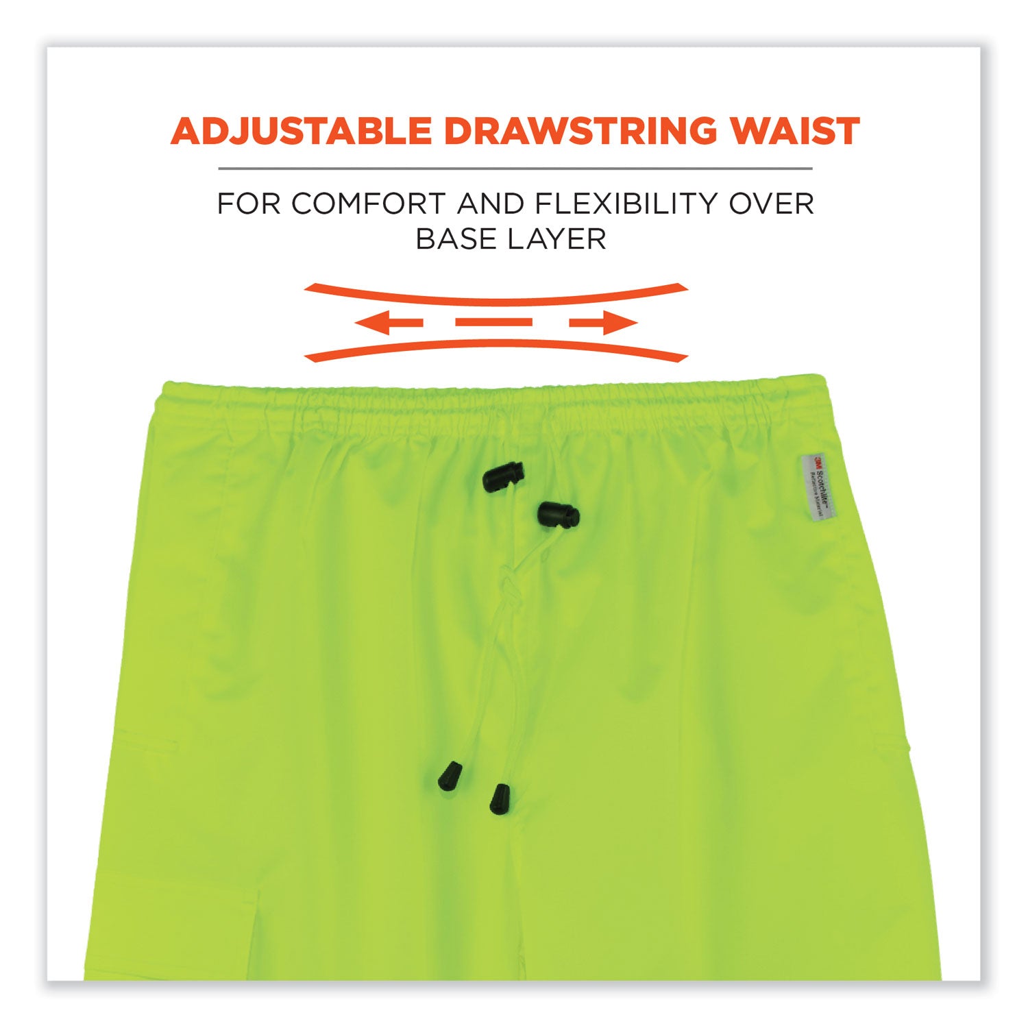 Ergodyne 8915BK Class E Bottom Rain Pants - For Rain Protection - 3-Xtra Large Size - Lime - 300D Oxford Polyester, Polyurethane, Polyester Mesh