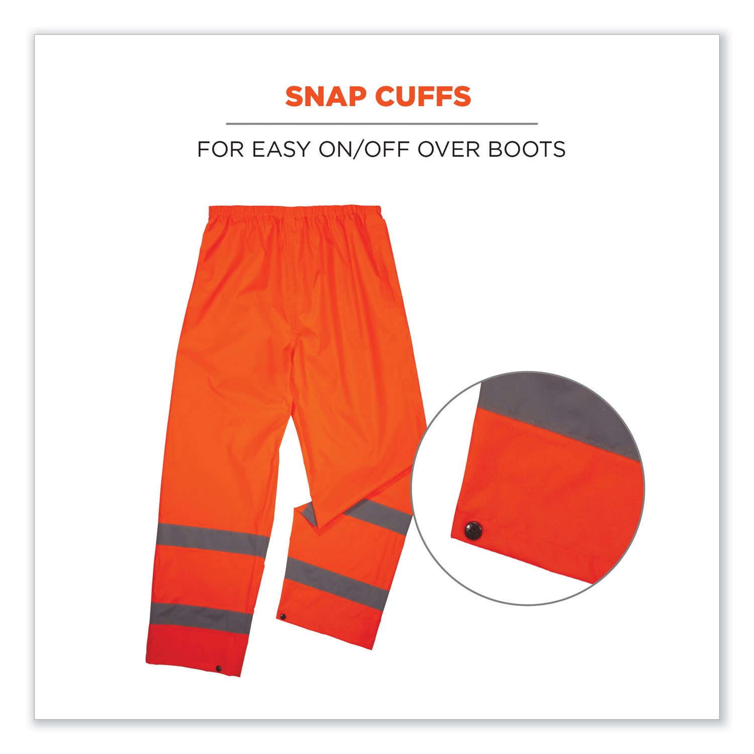 Ergodyne 8916 Lightweight Hi-Vis Rain Pants - Class E - For Rain Protection - Large (L) Size - Orange - Polyurethane, 150D Oxford Polyester