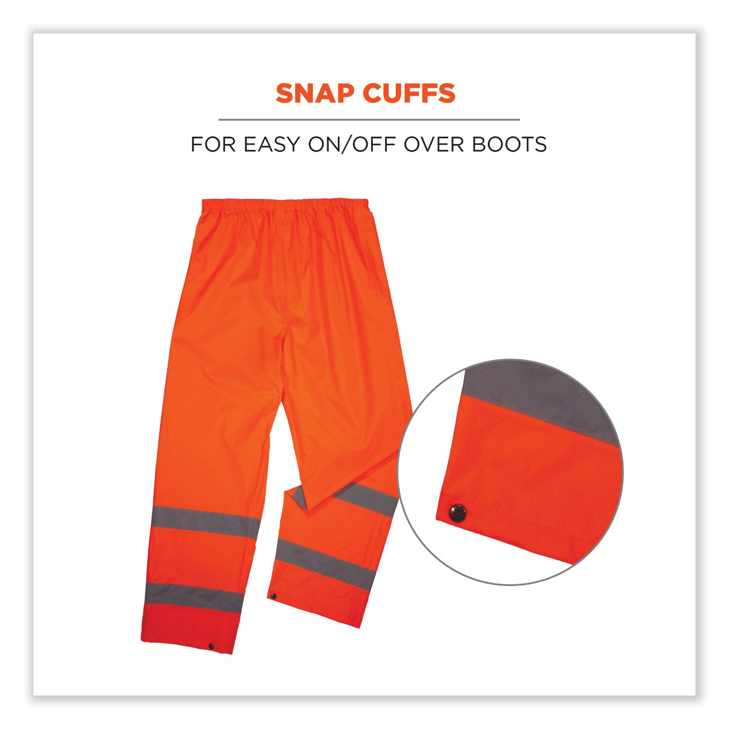 Ergodyne 8916 Lightweight Hi-Vis Rain Pants - Class E - For Rain Protection - 3-Xtra Large Size - Orange - Polyurethane, 150D Oxford Polyester
