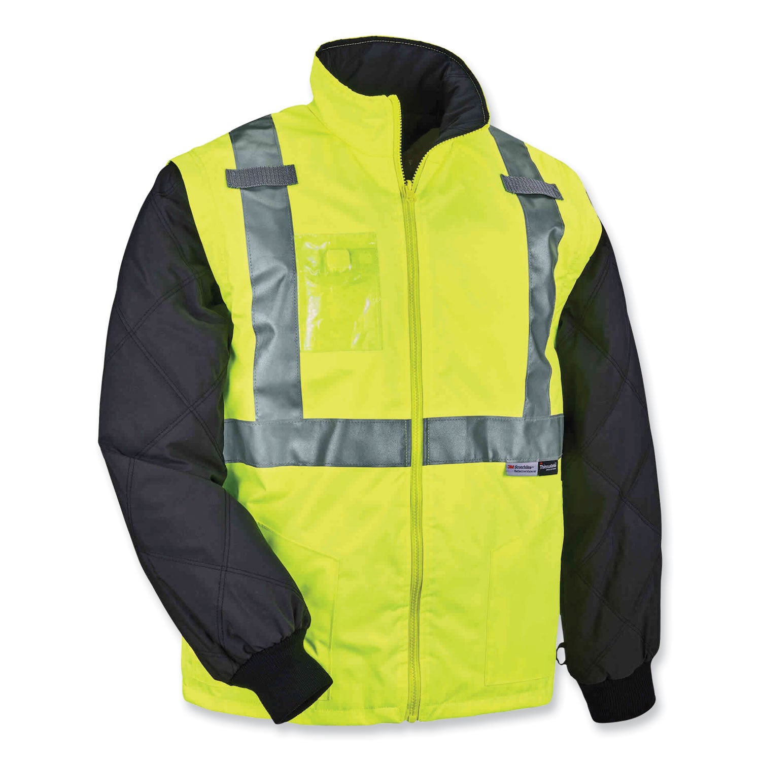 Ergodyne 8287 Type R Class 2 Hi-Vis Jacket with Removable Sleeves, Medium, Lime, Zipper Closure, Polyurethane, Machine Washable, Wind and Water Resistant, Reflective, Badge Holder, 1 Each