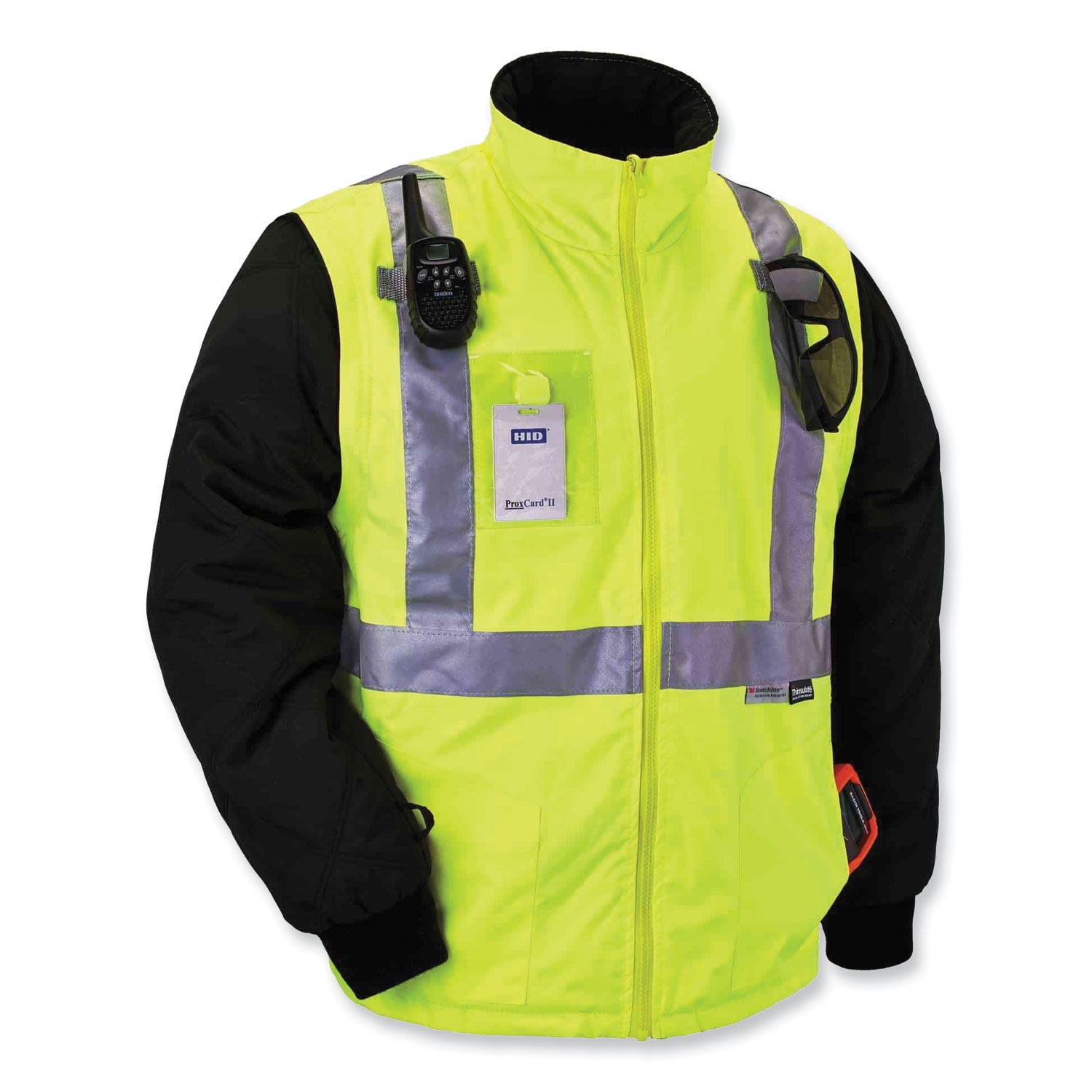 Ergodyne 8287 Type R Class 2 Hi-Vis Jacket with Removable Sleeves, Large, Lime, Zipper Closure, Reflective, Water and Wind Resistant, Machine Washable, 1 Each