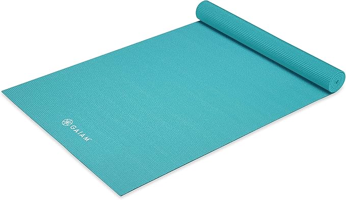 Gaiam Yoga Mat - Premium 5mm Solid Thick Non Slip Exercise & Fitness Mat for All Types of Yoga, Pilates & Floor Workouts (68" x 24" x 5mm) - Light Blue