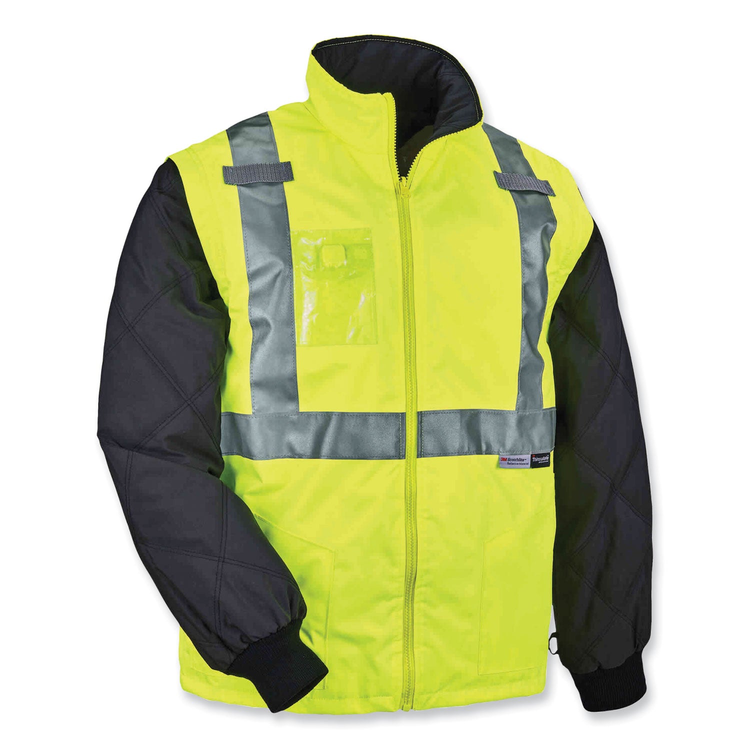 Ergodyne GloWear 8287 Type R Class 2 Hi-Vis Jacket with Removable Sleeves, 3XL, Lime, Zipper Closure, Reflective, Wind & Water Resistant, Machine Washable, 1 Each