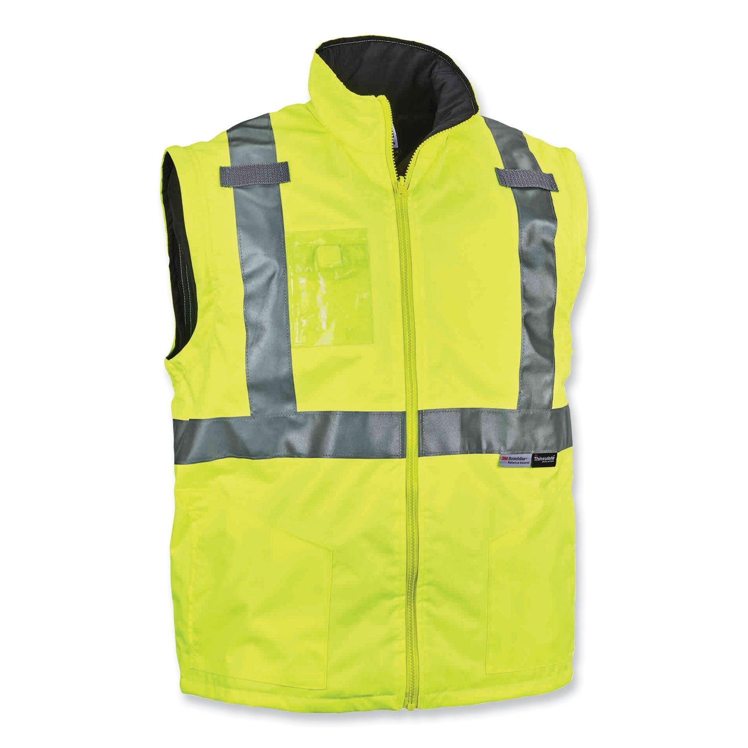 Ergodyne GloWear 8287 Type R Class 2 Hi-Vis Jacket with Removable Sleeves, 4XL, Lime, Zipper Closure, Polyurethane, Machine Washable, Wind & Water Resistant, Reflective, 1 Each