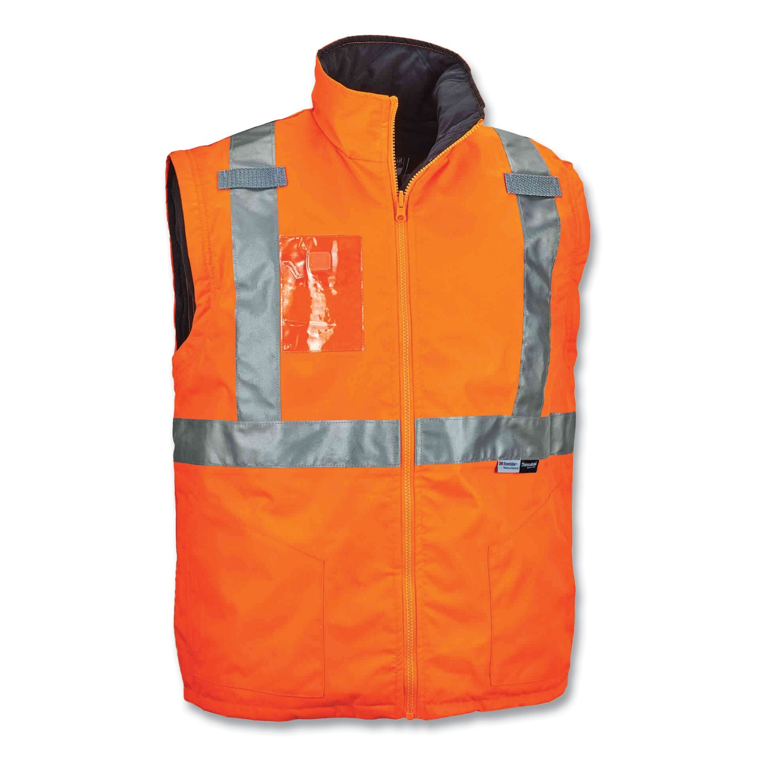 Ergodyne 8287 Type R Class 2 Hi-Vis Jacket with Removable Sleeves, Small, Orange, Zipper Closure, Polyurethane, Reflective, Water and Wind Resistant, Machine Washable, 1 Each