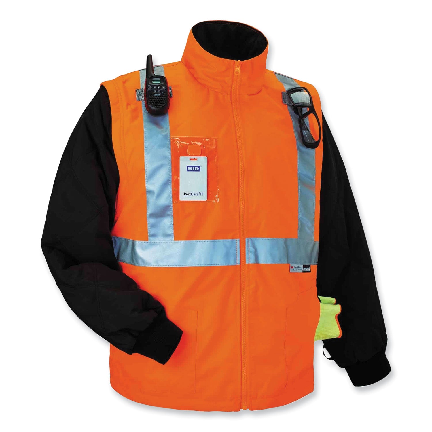 Ergodyne 8287 Type R Class 2 Hi-Vis Jacket with Removable Sleeves, Extra Large, Orange, Zipper Closure, Polyurethane, Machine Washable, Wind and Water Resistant, Reflective, Durable, 1 Each