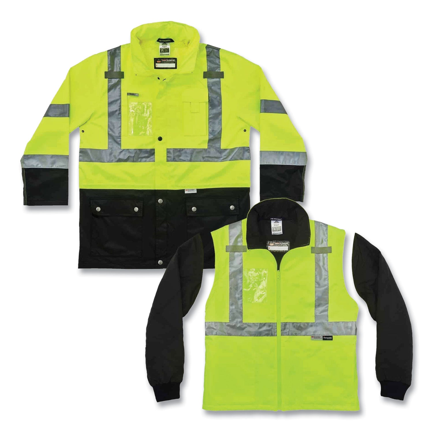 Ergodyne 8388 Type R Class 3/2 Thermal Jacket Kit, Small, Lime, 300D Oxford Polyester, Thinsulate, Zipper Closure, Reflective, Weather Proof, Inset Hood, Multiple Pockets, Drawstring, Badge Holder, 1 Each