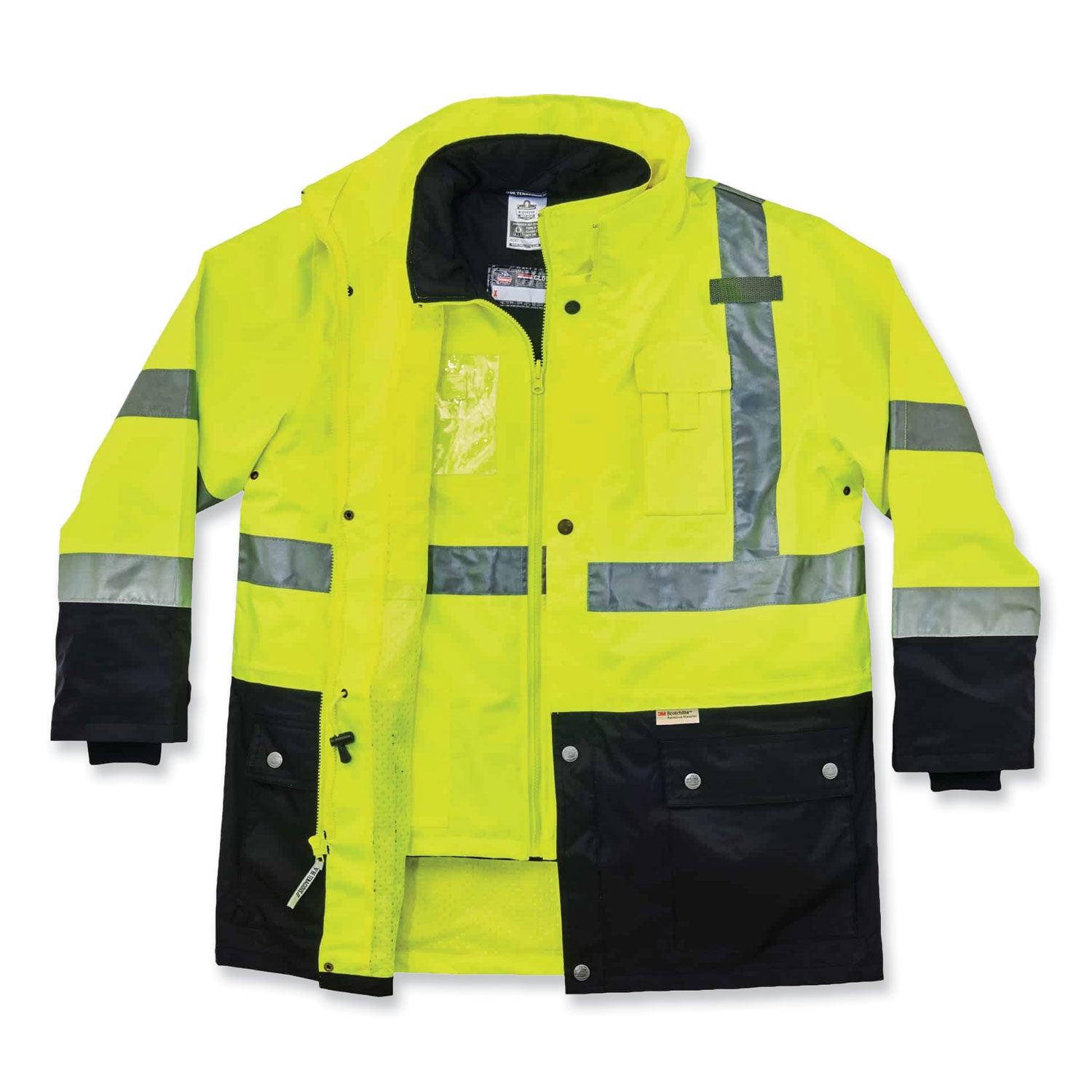 Ergodyne 8388 Type R Class 3/2 Thermal Jacket Kit, Small, Lime, 300D Oxford Polyester, Thinsulate, Zipper Closure, Reflective, Weather Proof, Inset Hood, Multiple Pockets, Drawstring, Badge Holder, 1 Each