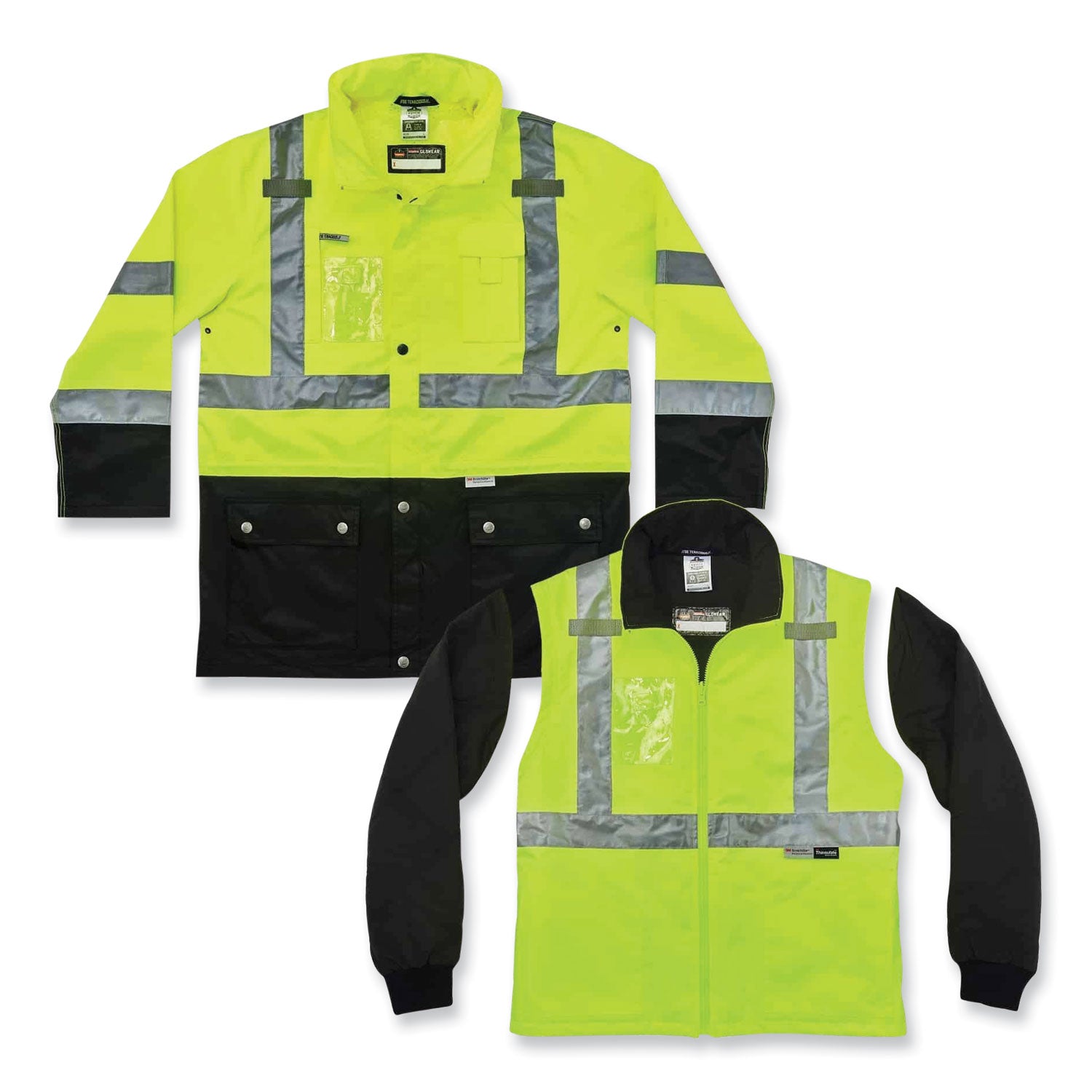 Ergodyne 8388 Type R Class 3/2 Thermal Jacket Kit, Medium, Lime, 300D Oxford Polyester, Thinsulate, Zipper Closure, Reflective, Weather Proof, Inset Hood, Multiple Pockets, 1 Each