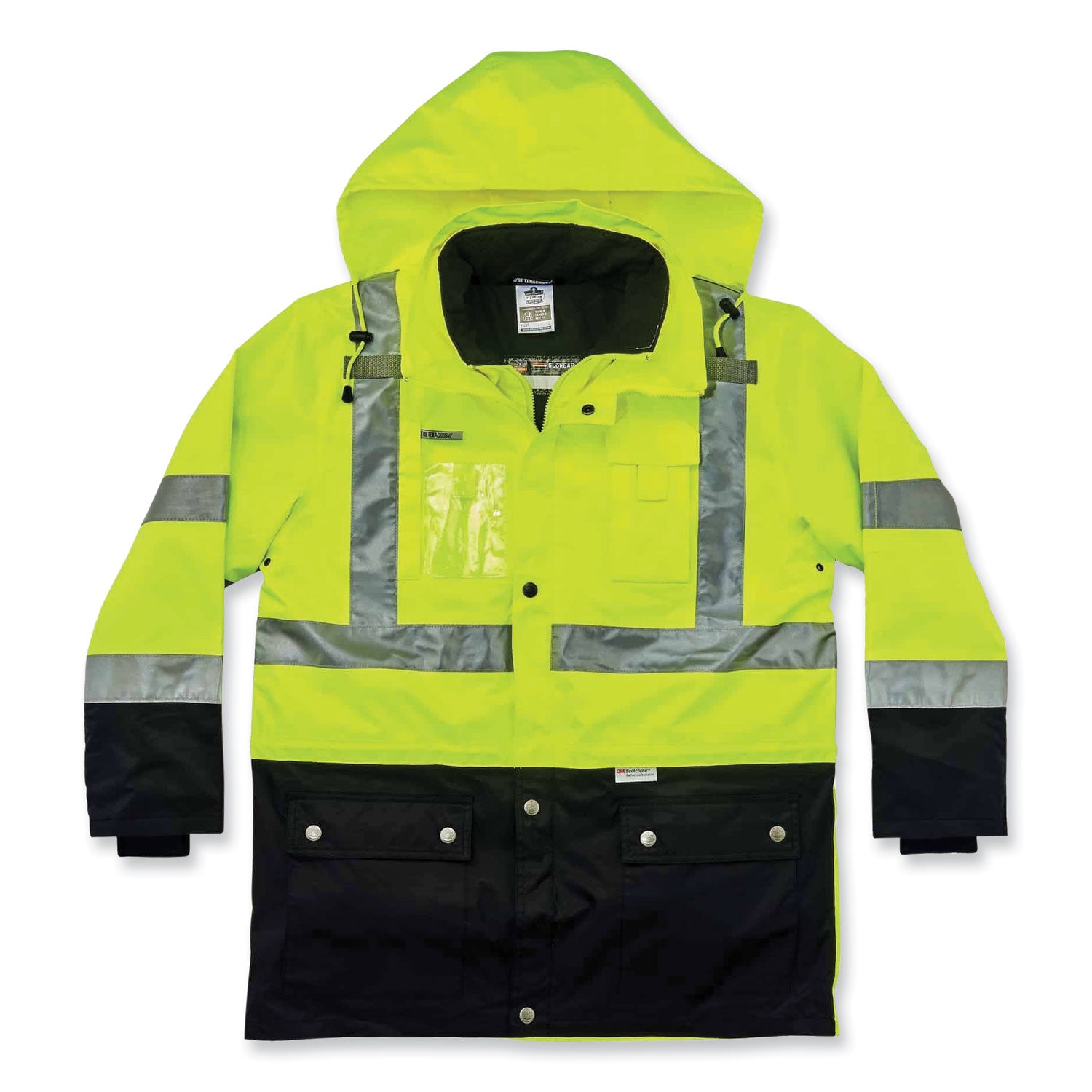 Ergodyne 8388 Type R Class 3/2 Thermal Jacket Kit, Large, Lime, 300D Oxford Polyester, Thinsulate, Zipper Closure, Reflective, Weather Proof, Inset Hood, Multiple Pockets, Badge Holder, 1 Each