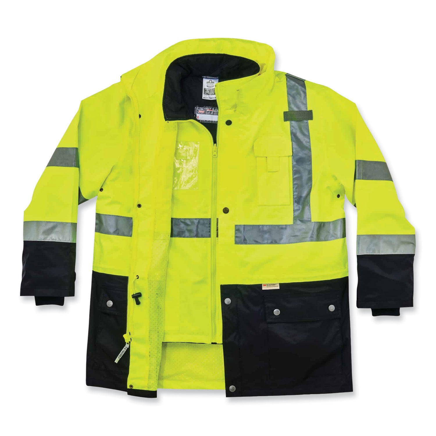 Ergodyne 8388 Type R Class 3/2 Thermal Jacket Kit, Extra Large, Lime, 300D Oxford Polyester, Thinsulate, Zipper Closure, Reflective, Weather Proof, Inset Hood, Multiple Pockets, Badge Holder, 1 Each