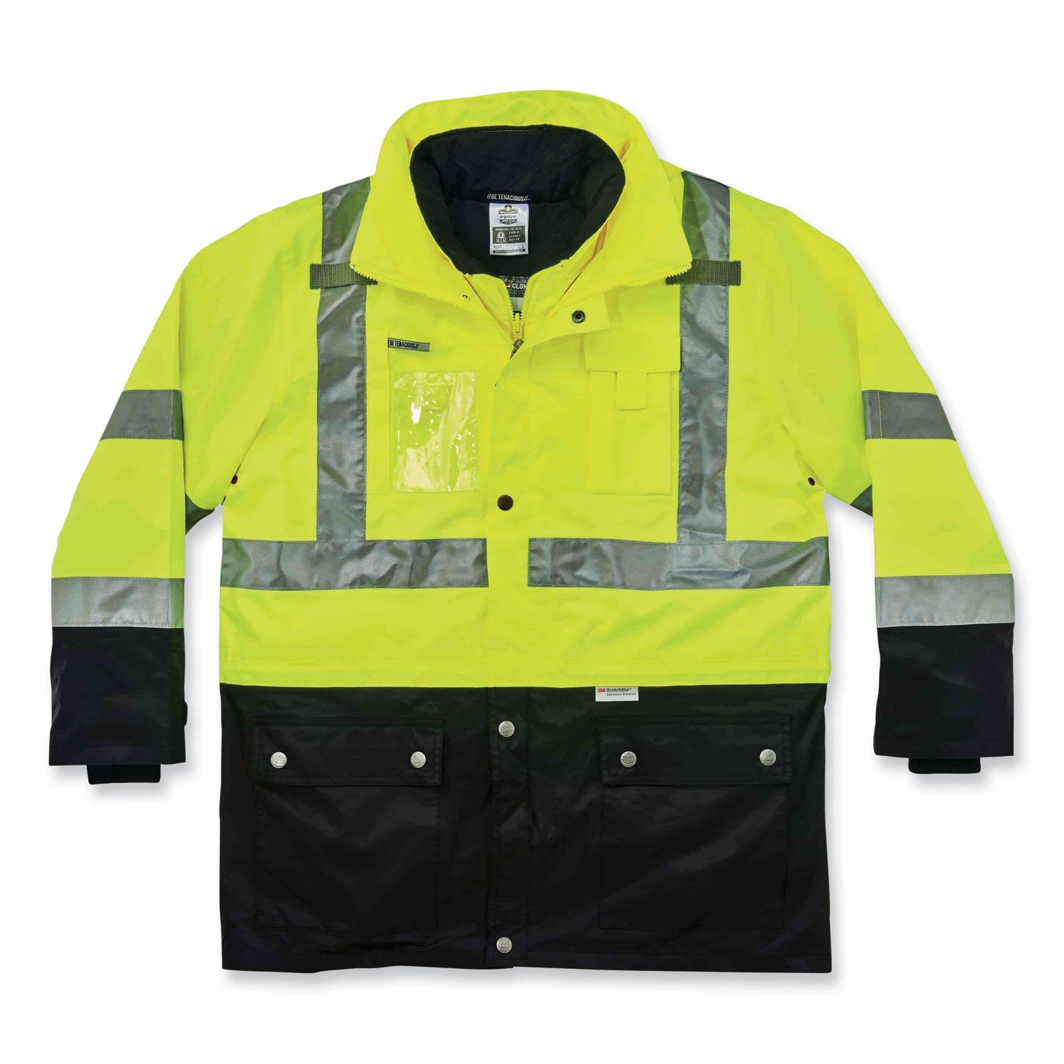 Ergodyne 8388 Type R Class 3/2 Thermal Jacket Kit, Extra Large, Lime, 300D Oxford Polyester, Thinsulate, Zipper Closure, Reflective, Weather Proof, Inset Hood, Multiple Pockets, Badge Holder, 1 Each