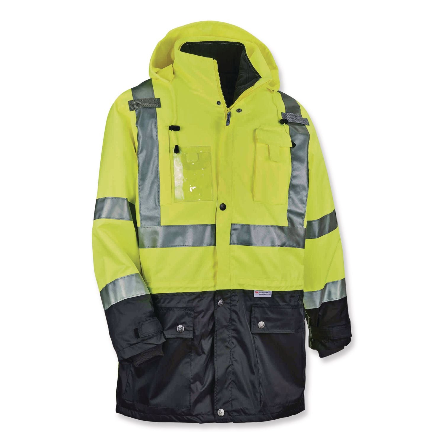 Ergodyne 8388 Type R Class 3/2 Thermal Jacket Kit, Extra Large, Lime, 300D Oxford Polyester, Thinsulate, Zipper Closure, Reflective, Weather Proof, Inset Hood, Multiple Pockets, Badge Holder, 1 Each
