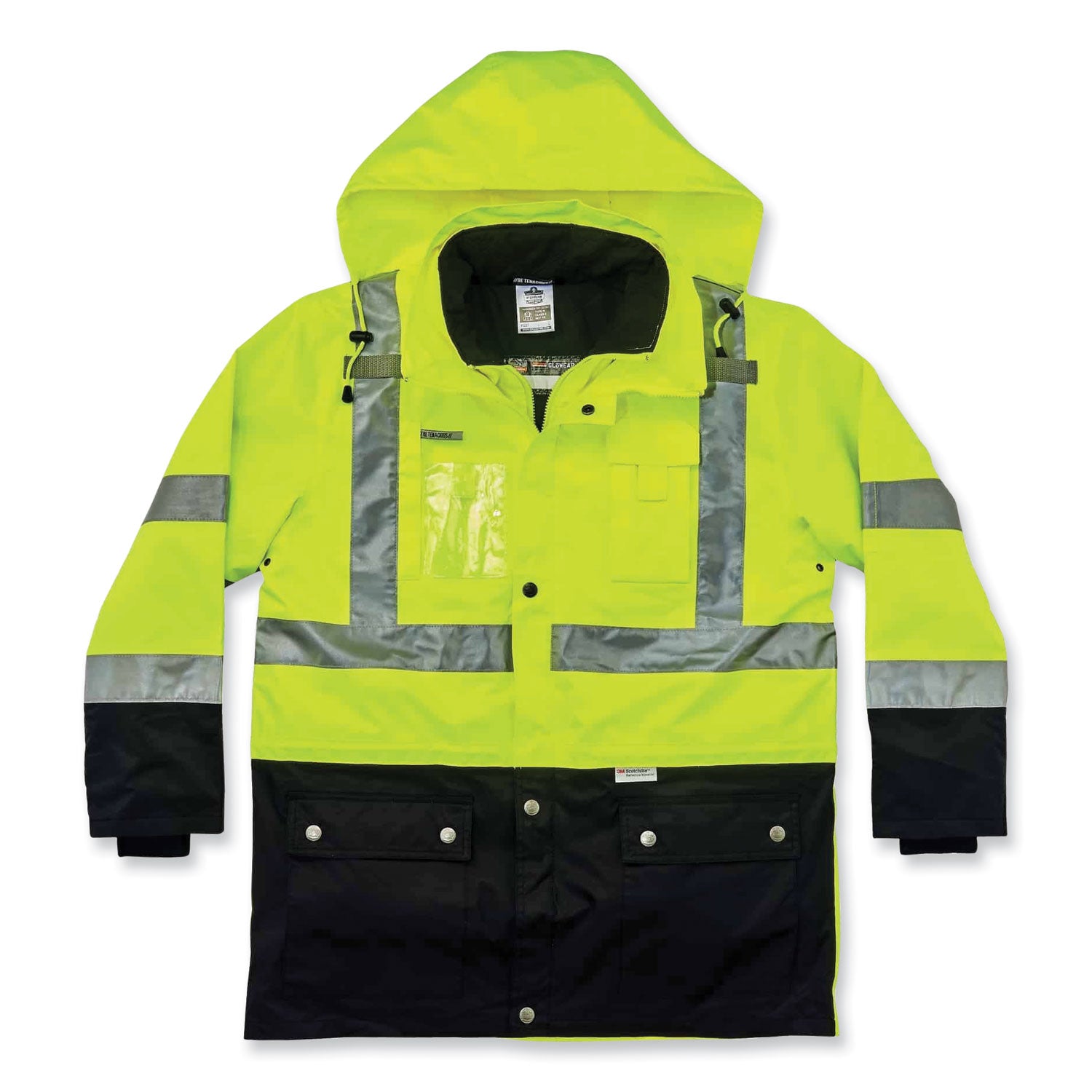 Ergodyne 8388 Type R Class 3/2 Thermal Jacket Kit, 2-Xtra Large, Lime, Polyurethane/300D Oxford Polyester/Thinsulate, Zipper Closure, Reflective, Weather Proof, Inset Hood, Multiple Pockets, 1 Each