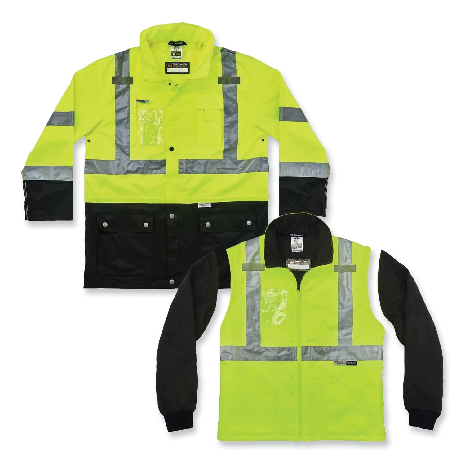 Ergodyne 8388 Type R Class 3/2 Thermal Jacket Kit, 5-Xtra Large, Lime, Polyurethane/300D Oxford Polyester/Thinsulate, Zipper Closure, Reflective, Weather Proof, Inset Hood, Multiple Pockets, 1 Each