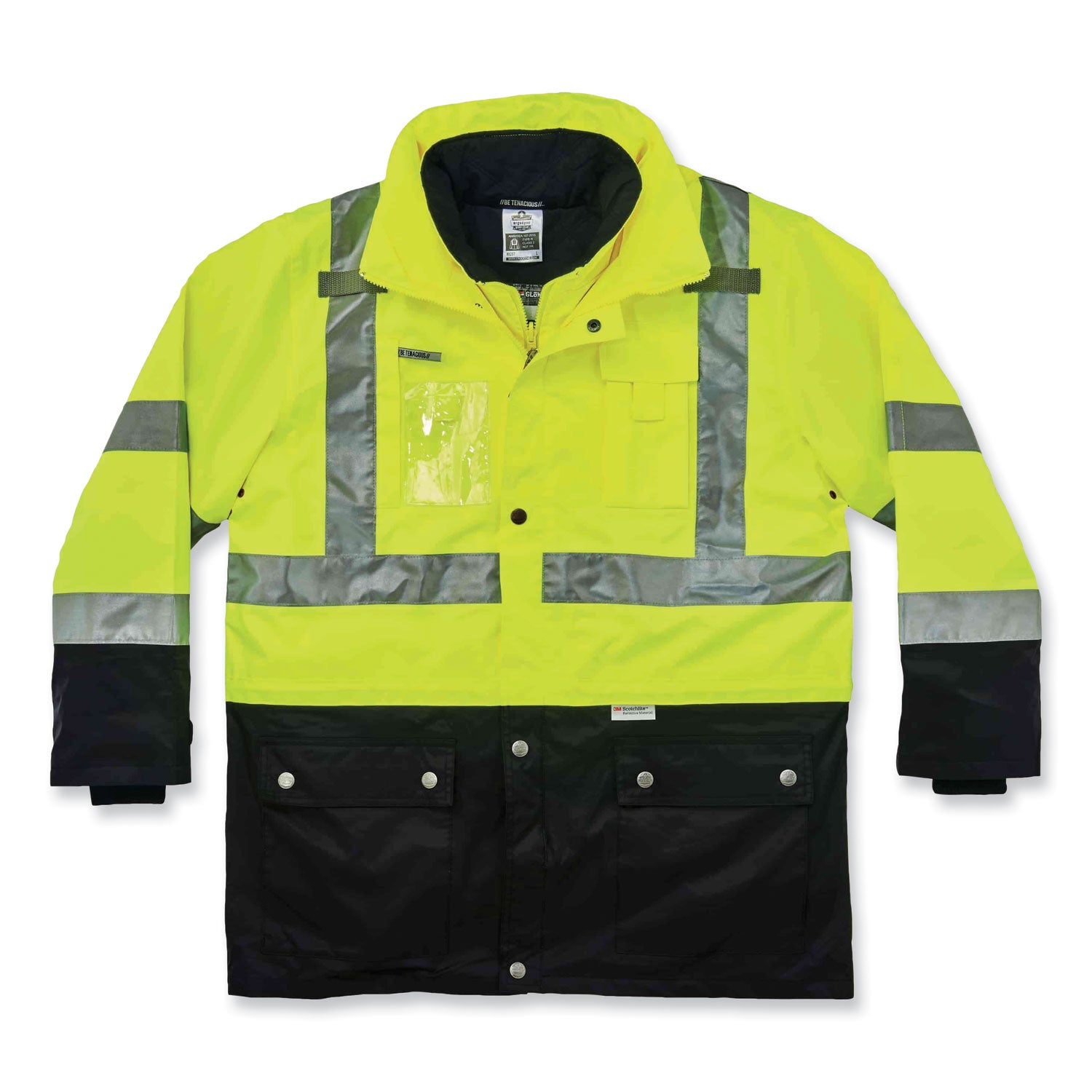 Ergodyne 8388 Type R Class 3/2 Thermal Jacket Kit, 5-Xtra Large, Lime, Polyurethane/300D Oxford Polyester/Thinsulate, Zipper Closure, Reflective, Weather Proof, Inset Hood, Multiple Pockets, 1 Each