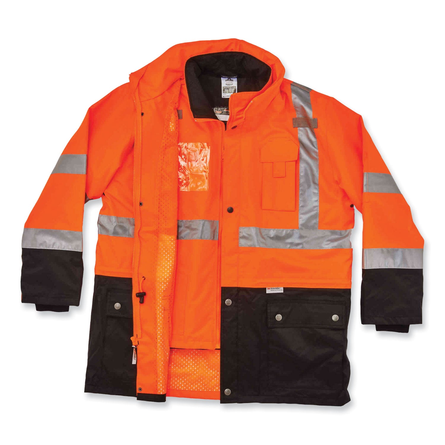 Ergodyne 8388 Type R Class 3/2 Thermal Jacket Kit, Small, Orange, 300D Oxford Polyester, Thinsulate, Zipper Closure, Reflective, Weather Proof, Inset Hood, Multiple Pockets, Badge Holder, 1 Each