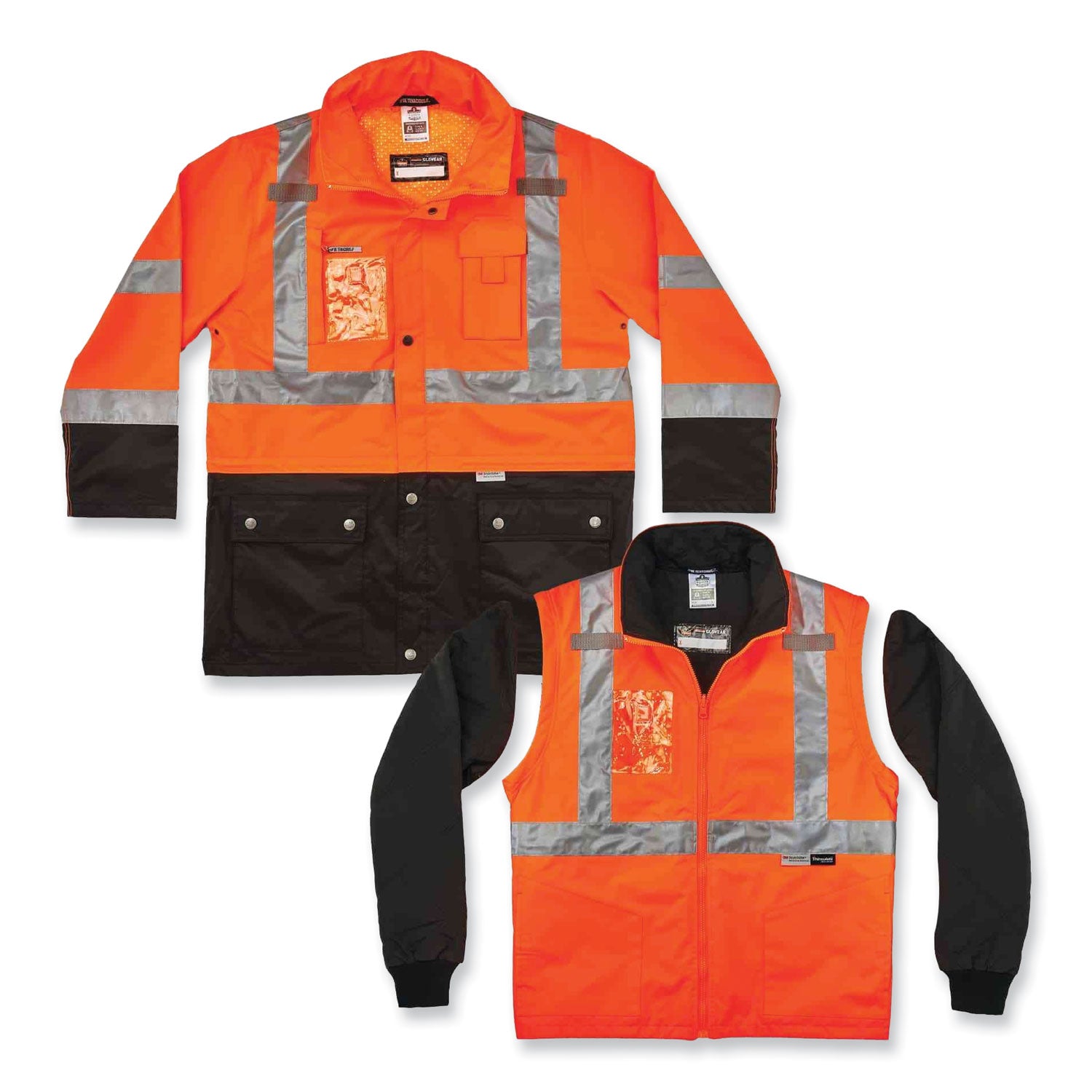 Ergodyne 8388 Type R Class 3/2 Thermal Jacket Kit, Medium, Orange, 300D Oxford Polyester, Thinsulate, Zipper Closure, Reflective, Weather Proof, Inset Hood, Multiple Pockets, Drawstring, Badge Holder, 1 Each