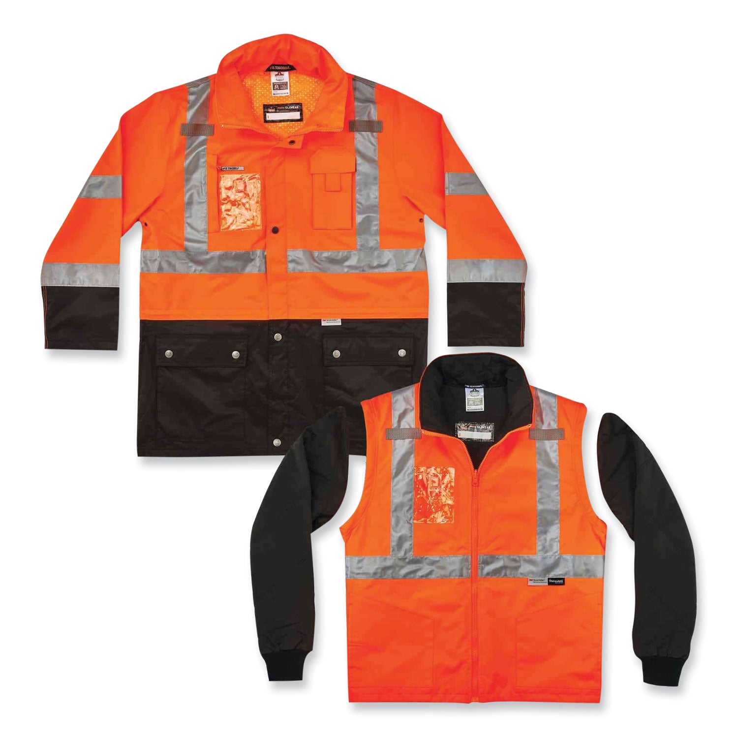 Ergodyne 8388 Type R Class 3/2 Thermal Jacket Kit, 5-Xtra Large, Orange, Zipper Closure, Polyurethane/300D Oxford Polyester/Thinsulate, Reflective, Weather Proof, Inset Hood, Multiple Pockets, 1 Each