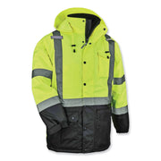 Ergodyne 8384 Type R Class 3 Hi-Vis Quilted Thermal Parka, Large, Lime, Polyurethane, 1 Each
