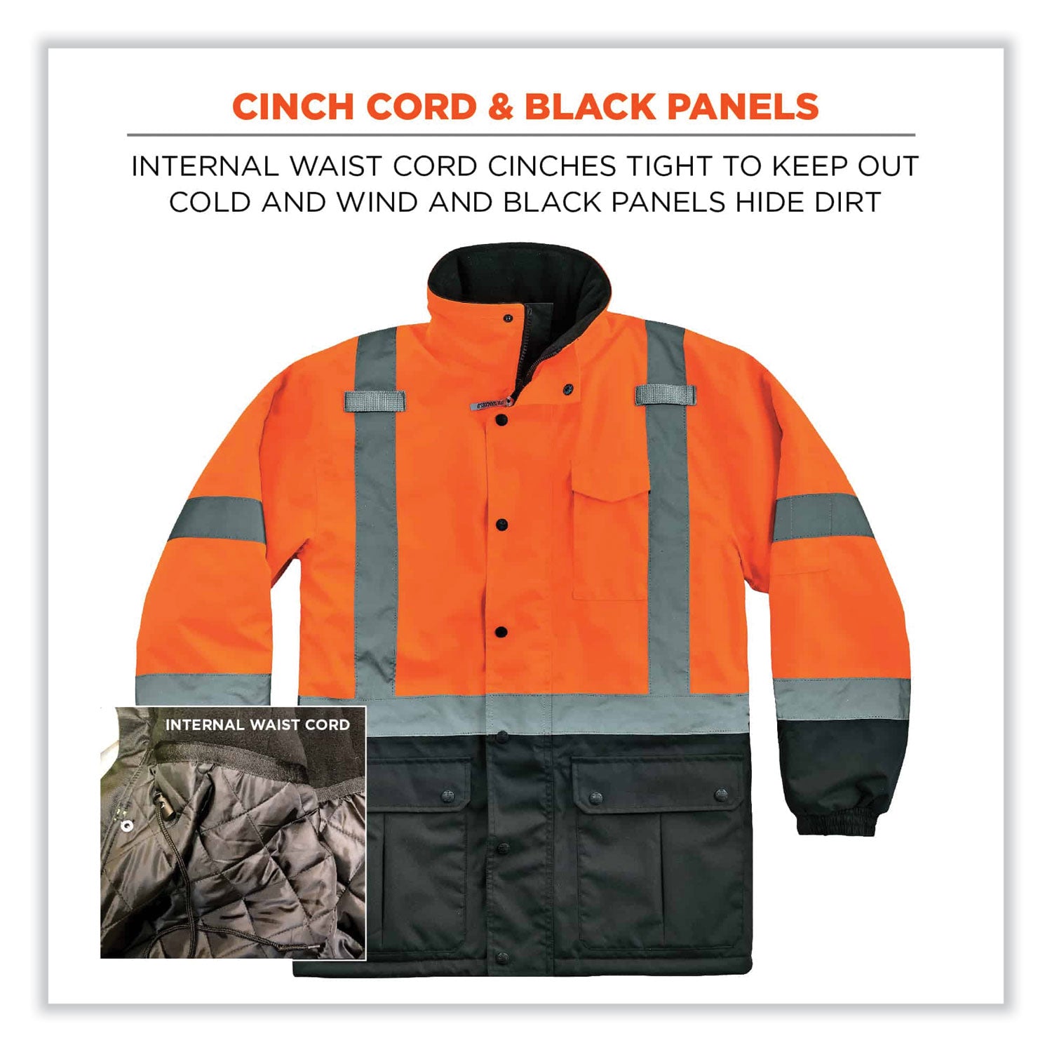 Ergodyne GloWear 8384 Type R Class 3 Hi-Vis Quilted Thermal Parka, Medium, Orange, Polyurethane, 1 Each