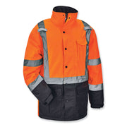Ergodyne 8384 Type R Class 3 Hi-Vis Quilted Thermal Parka, 3XL, Orange, Polyurethane, Machine Washable, Reflective Strips, Inset Hood, Wind & Water Resistant, Waist Cord, Velcro Cuffs, 1 Each
