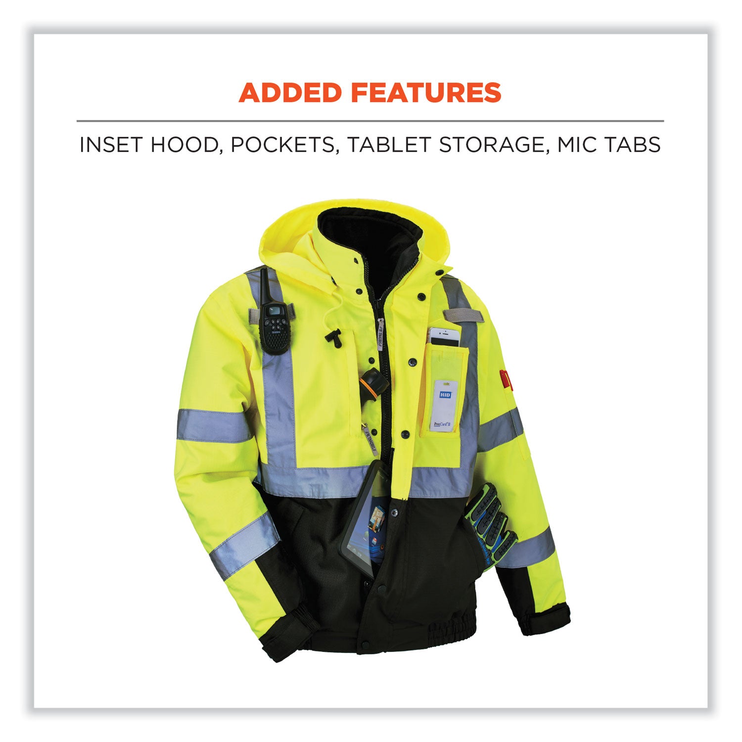 GloWear 8381 Class 3 Hi-Vis 4-in-1 Quilted Bomber Jacket, Lime, X-Large