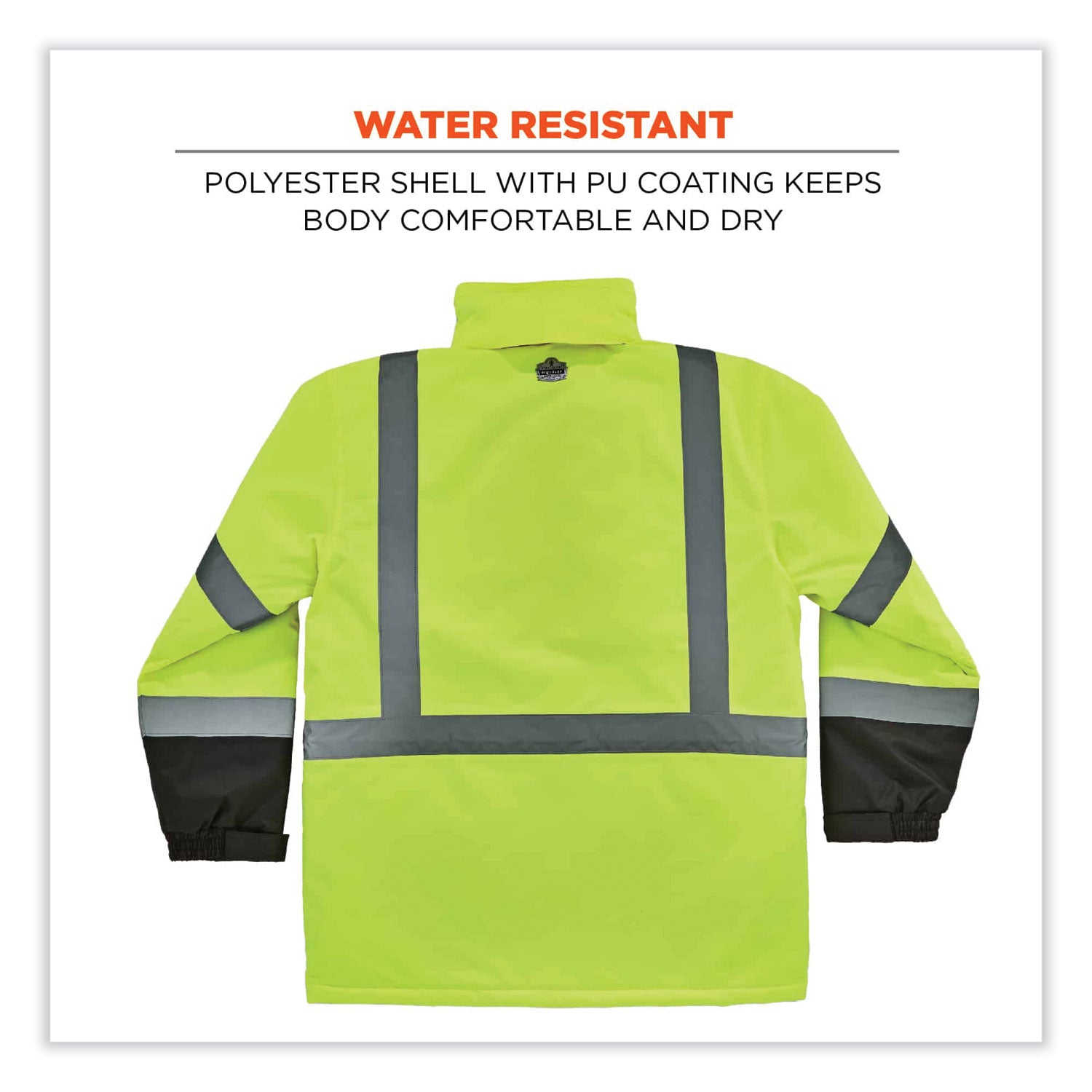 Ergodyne 8384 Type R Class 3 Hi-Vis Quilted Thermal Parka, Extra Large, Lime, Polyurethane, 1 Each
