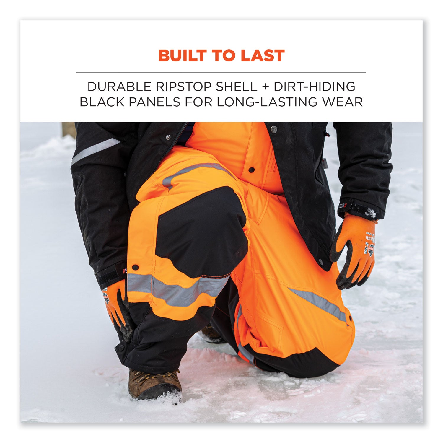 Ergodyne 8928 Hi-Vis Insulated Rain Bibs, 3XL, Orange/Black, Polyester, 300D Oxford, Polyurethane, 1 Each