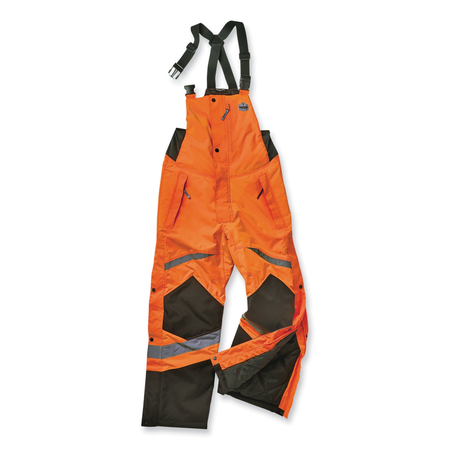 Ergodyne 8928 Hi-Vis Insulated Rain Bib Overalls, 4XL, Orange/Black, Polyester, 300D Oxford, Polyurethane, 1 Each