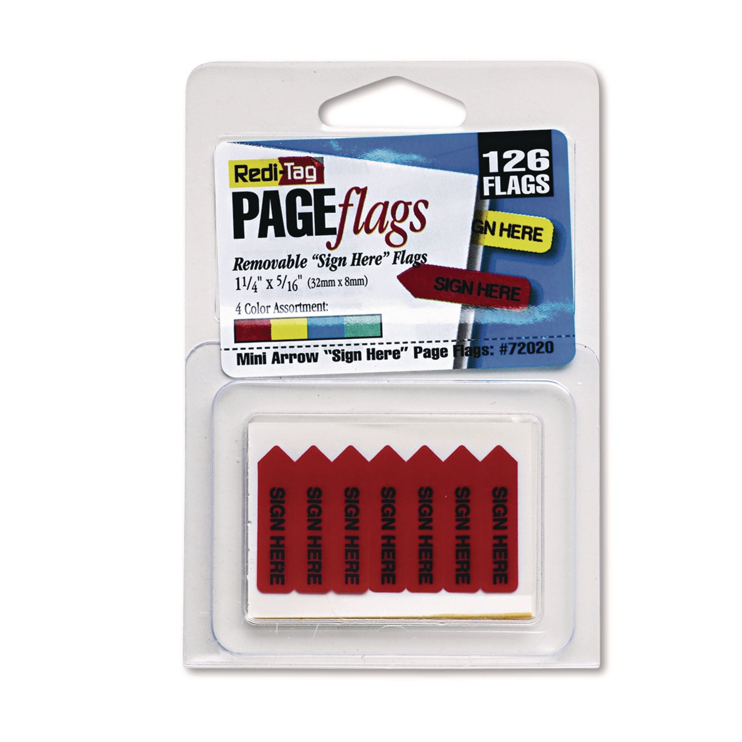 126 - 1 1/4" Flag/Note Width x 5/16" Flag/Note Length - Arrow - SIGN HERE - Assorted - Removable, Self-adhesive - 1 Pack