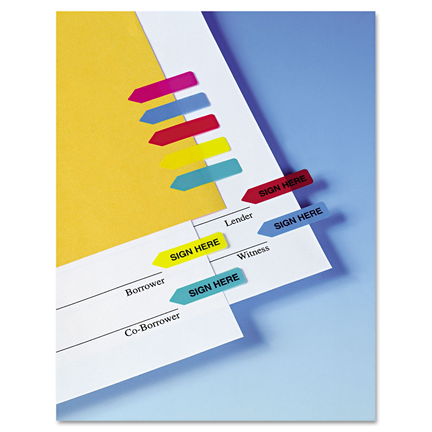 126 - 1 1/4" Flag/Note Width x 5/16" Flag/Note Length - Arrow - SIGN HERE - Assorted - Removable, Self-adhesive - 1 Pack