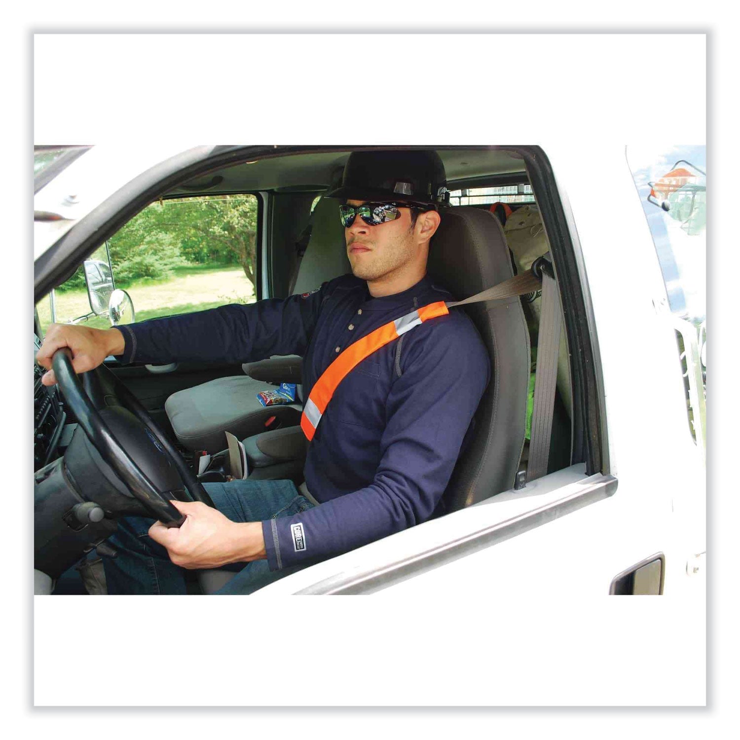 Ergodyne 8004 HI-Vis Seat Belt Cover, 3" x 0.5" x 18.5", Orange Polyester, 6 per Carton