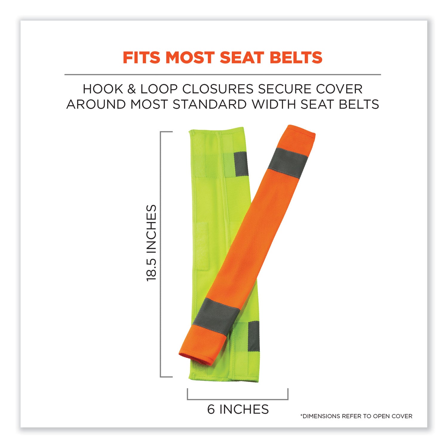 Ergodyne 8004 HI-Vis Seat Belt Cover, Lime, Polyester, 3" x 0.5" x 18.5", 6 per Carton