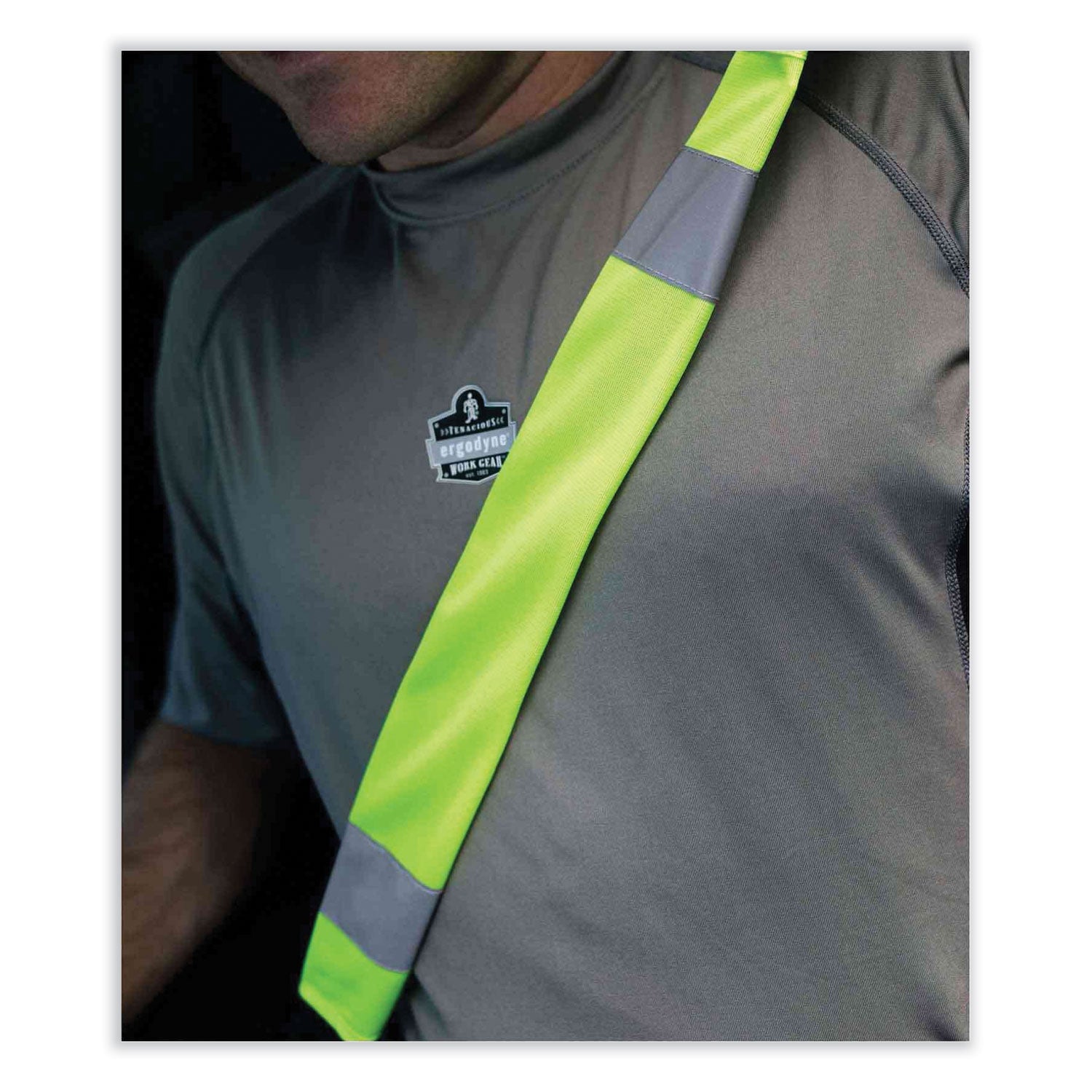 Ergodyne 8004 HI-Vis Seat Belt Cover, Lime, Polyester, 3" x 0.5" x 18.5", 6 per Carton