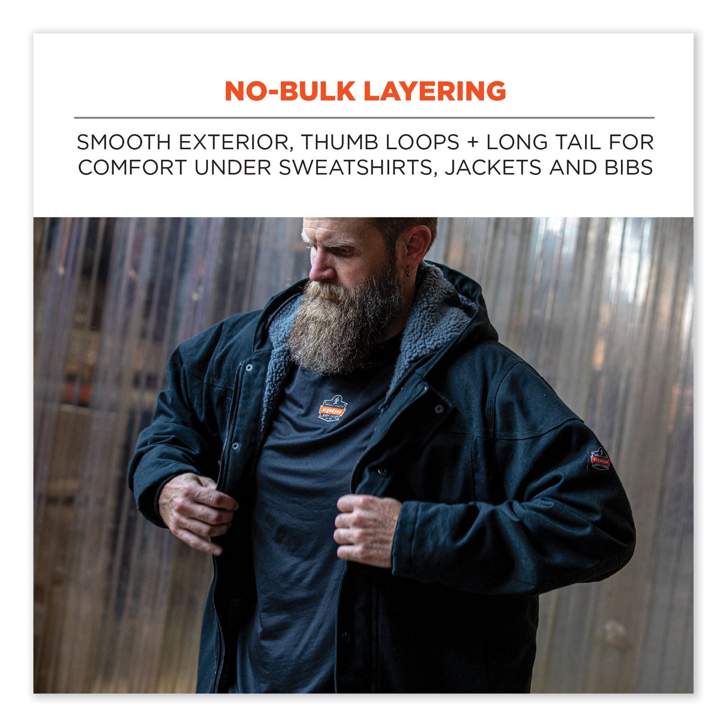 Ergodyne 6435 Thermal Base Layer Long Sleeve Shirt, Medium, Black, Fabric, 1 Each