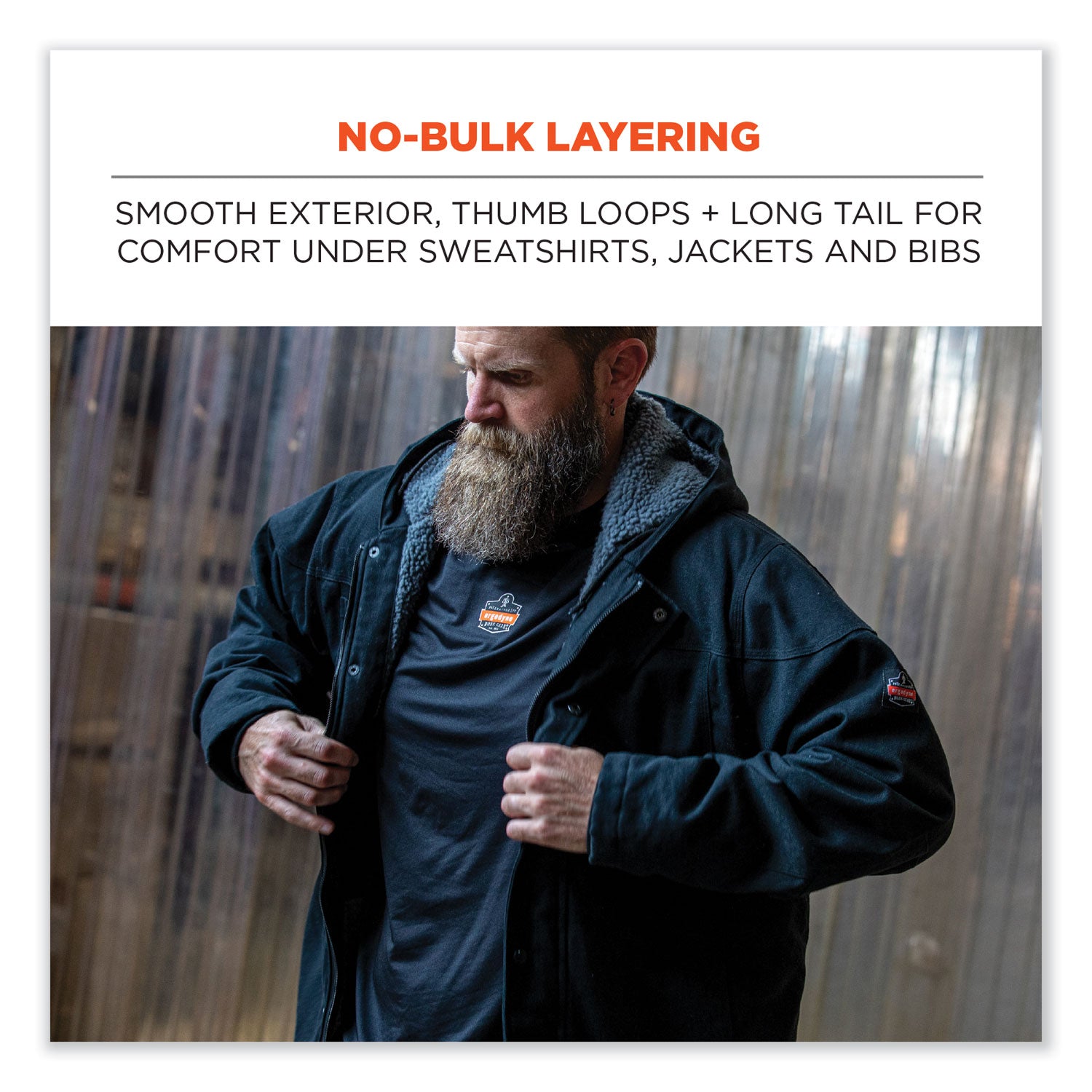 Ergodyne 6435 Thermal Base Layer Long Sleeve Shirt, Large, Black, Fabric, 1 Each