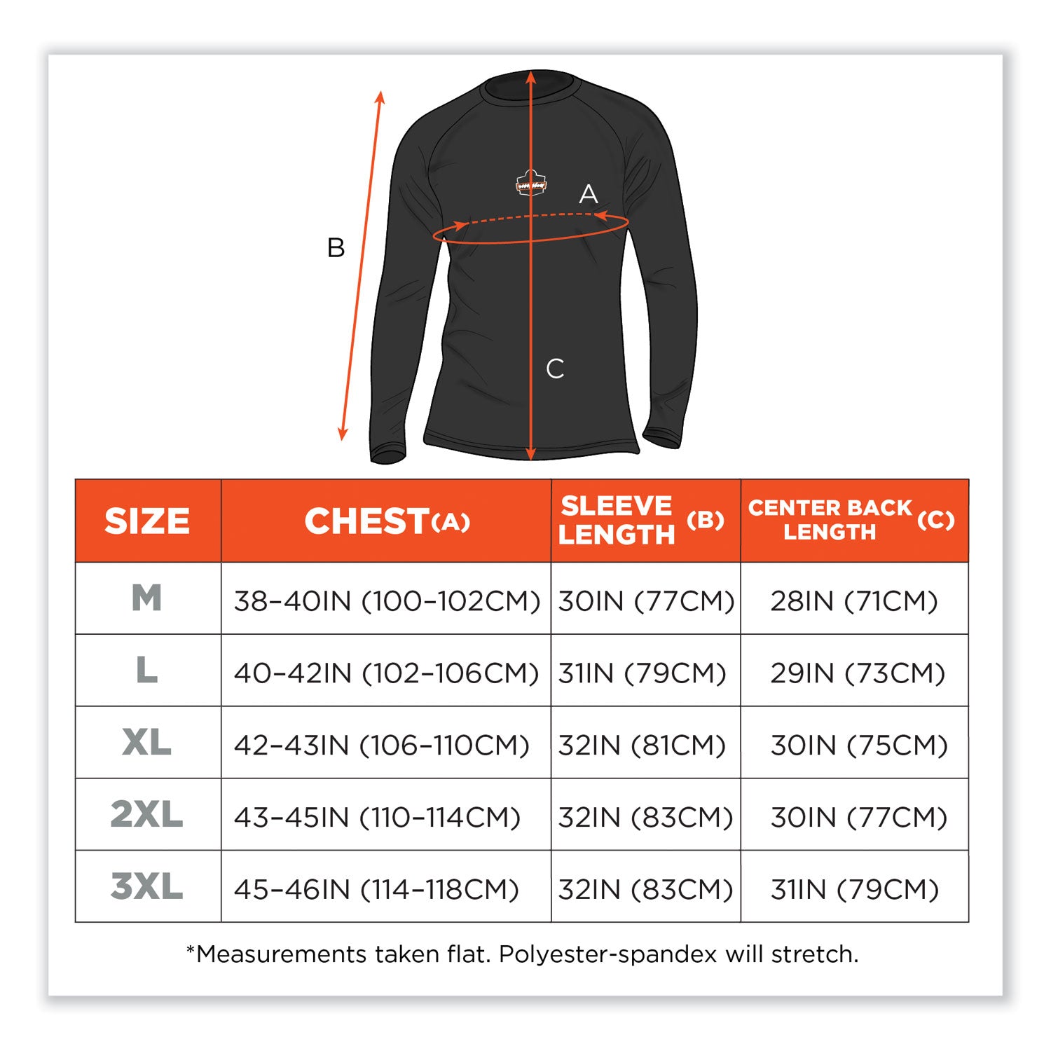 Ergodyne 6435 Thermal Base Layer Long Sleeve Shirt, Large, Black, Fabric, 1 Each