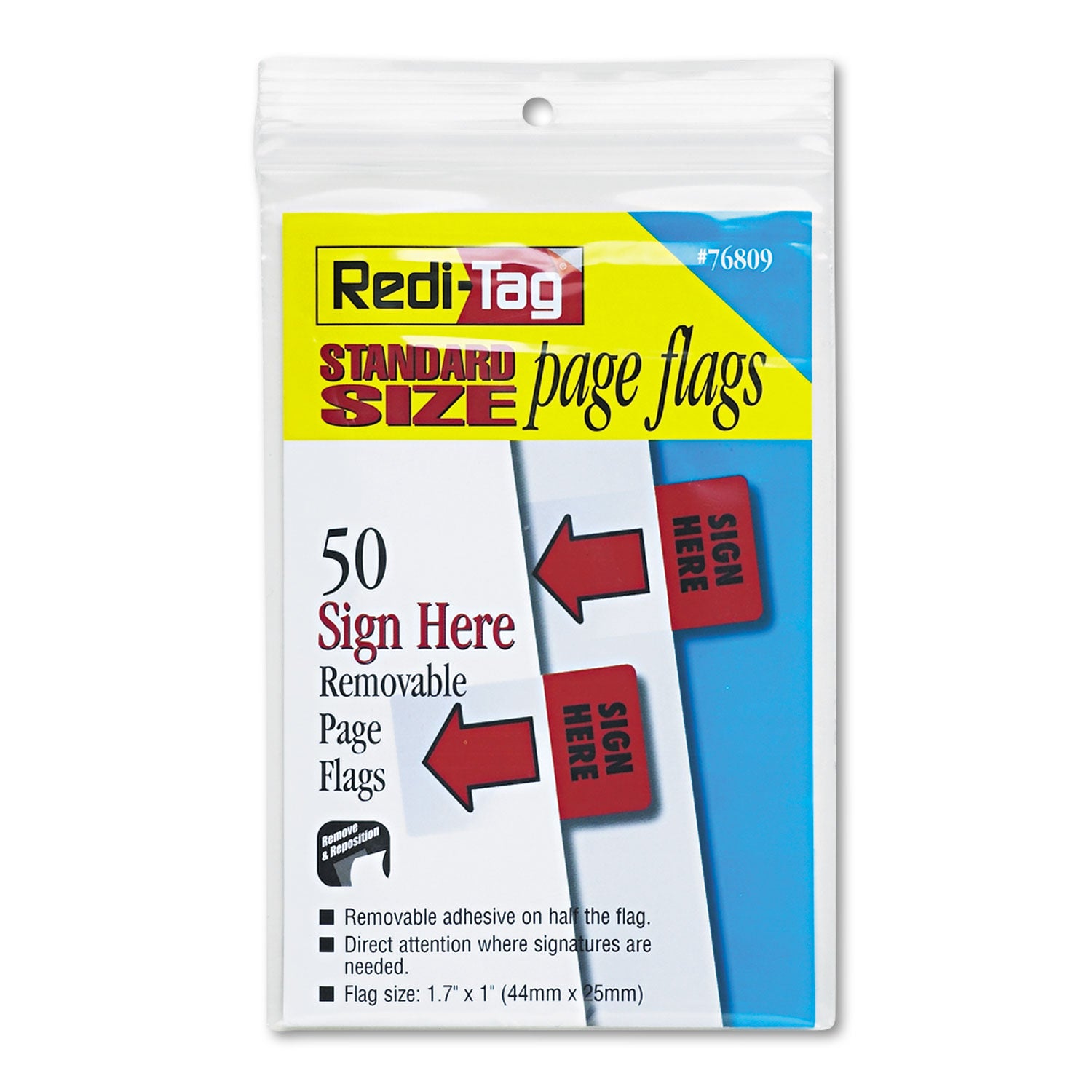 50 - 1" Flag/Note Width x 1 11/16" Flag/Note Length - Rectangle - SIGN HERE - Red - Removable, Self-adhesive - 50 / Pack