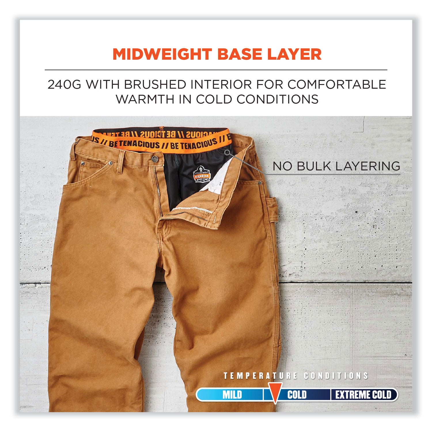 Ergodyne 6480 Base Layer Thermal Bottoms, Medium, Black, 1 Each