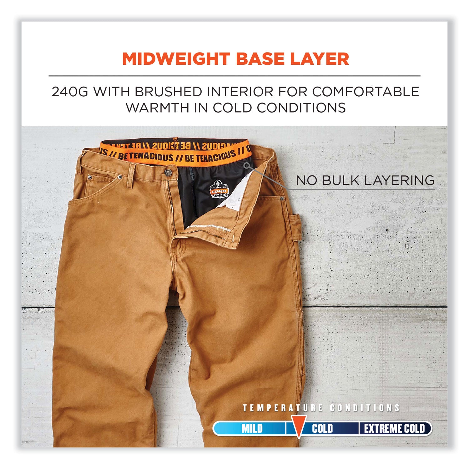 Ergodyne 6480 Base Layer Thermal Bottoms, Large, Black, 1 Each