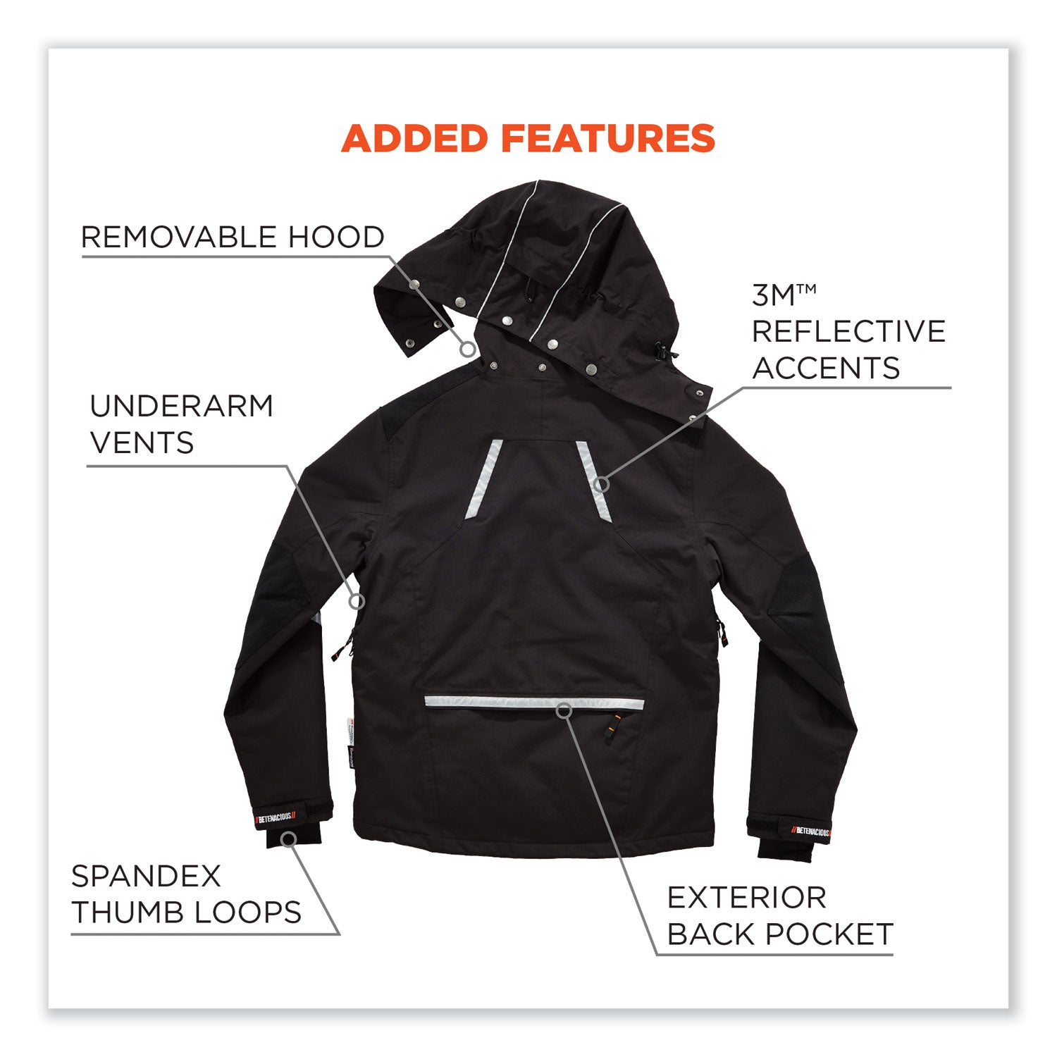 Ergodyne 6466 Thermal Jacket, Small, Black, Nylon, 1 Each