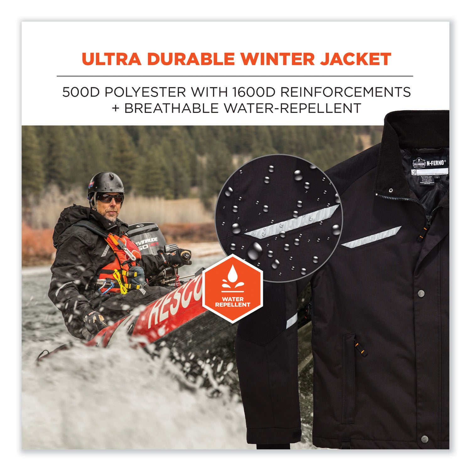 Ergodyne 6466 Thermal Jacket, Small, Black, Nylon, 1 Each