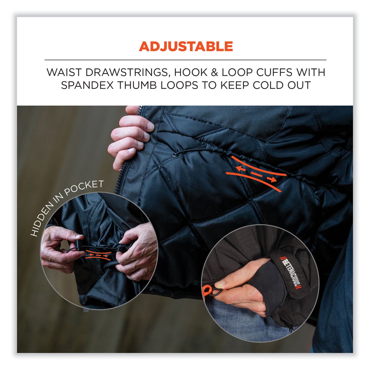 Ergodyne 6466 Thermal Jacket, Medium, Black, Nylon, 1 Each