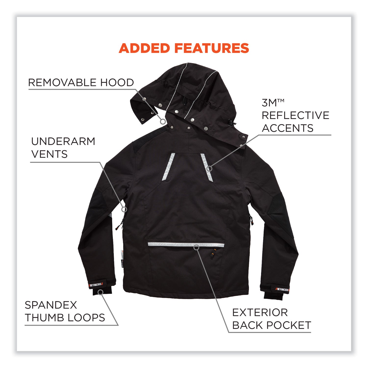 Ergodyne 6466 Thermal Jacket, Medium, Black, Nylon, 1 Each