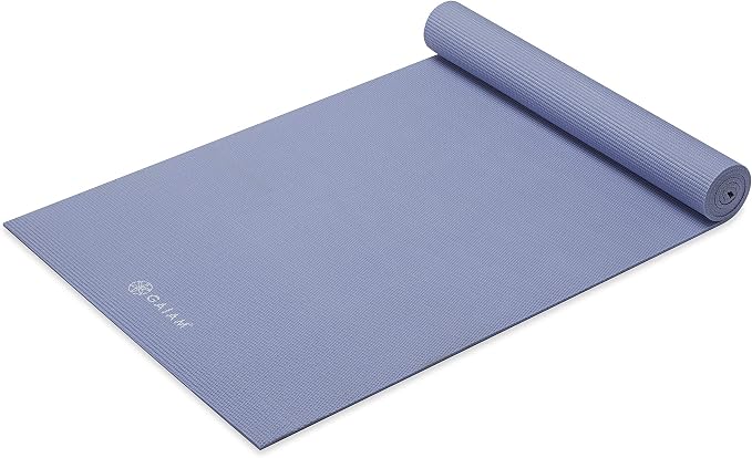 Gaiam Yoga Mat - Premium 5mm Solid Thick Non Slip Exercise & Fitness Mat for All Types of Yoga, Pilates & Floor Workouts (68" x 24" x 5mm) - Chambray