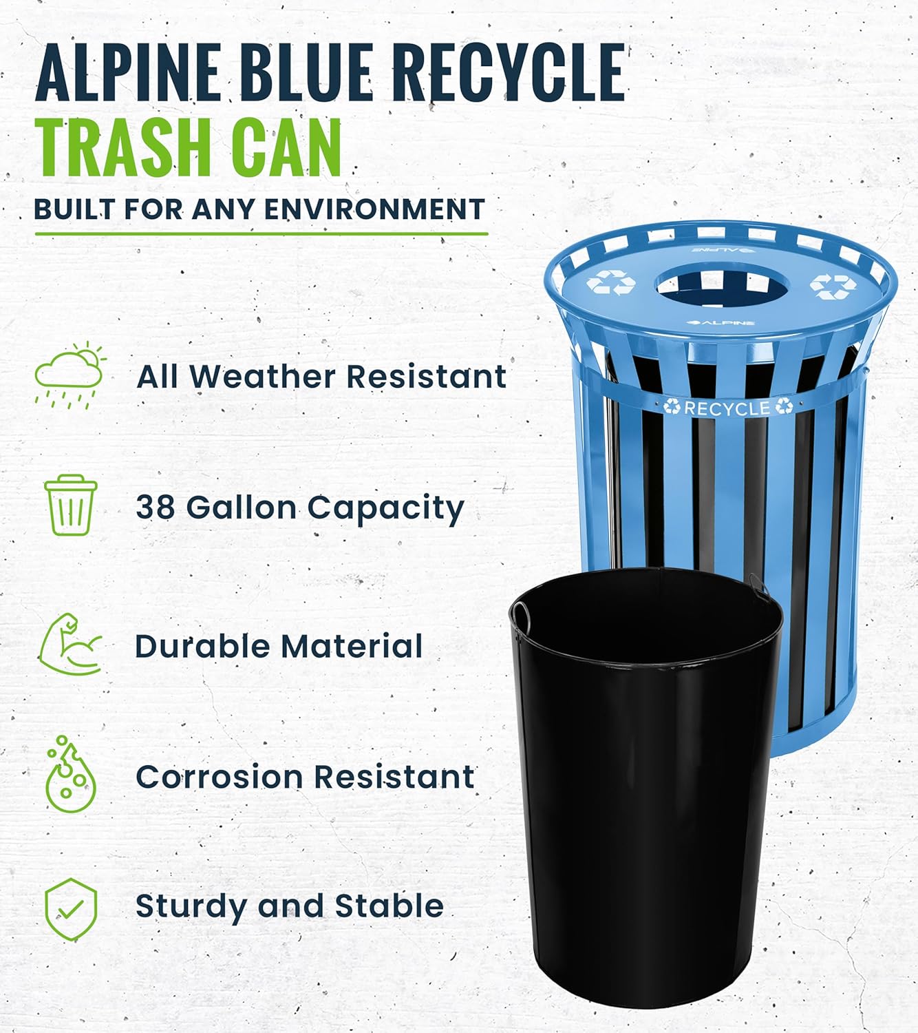 Alpine Industries Outdoor Metal Recycling Receptacle - 38 Gallon Blue