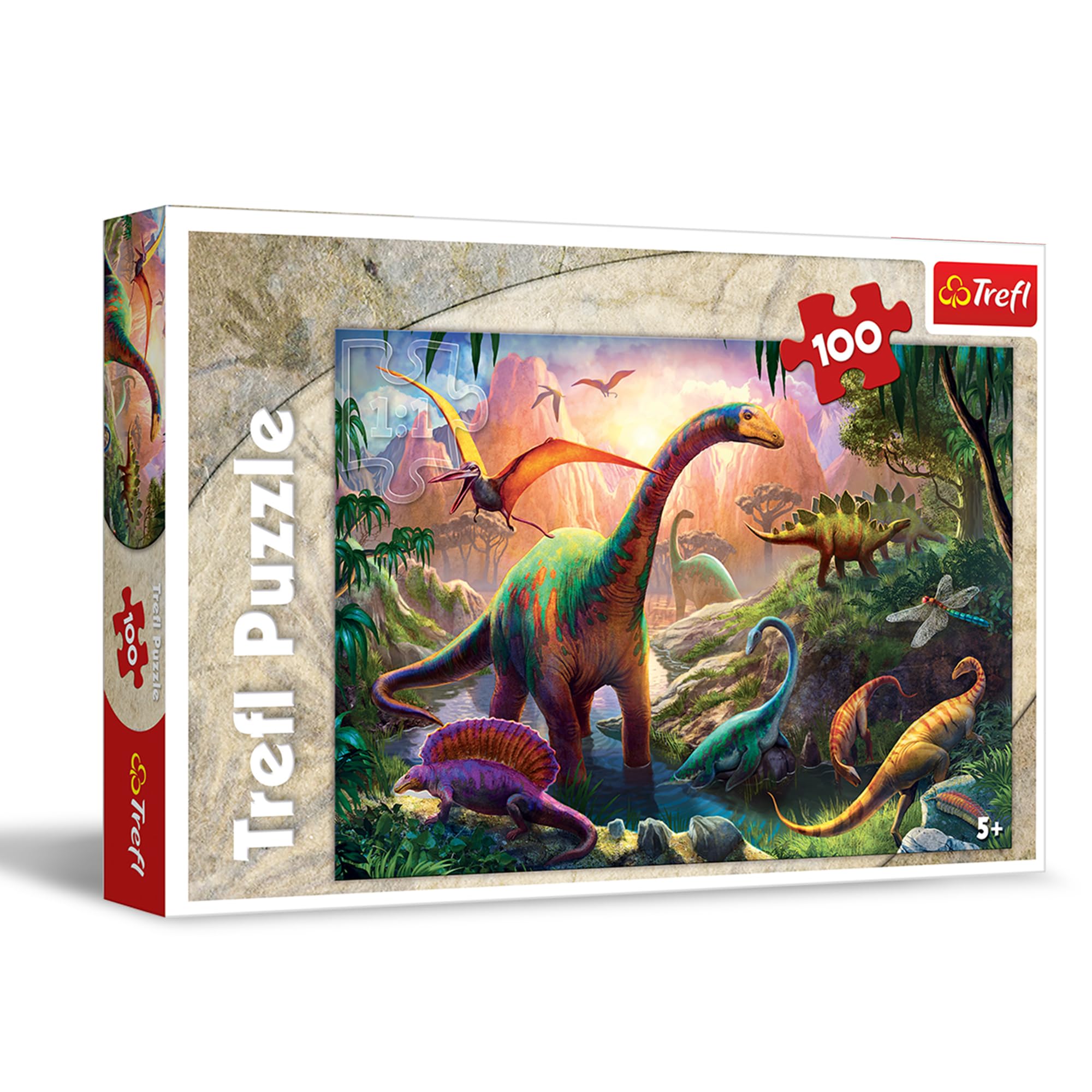 Trefl Dinosaurs' Land 100 Piece Jigsaw Puzzle Red 16"x11" Print, DIY Puzzle, Creative Fun, Classic Jigsaw for Adults and Children from 5 Years Old