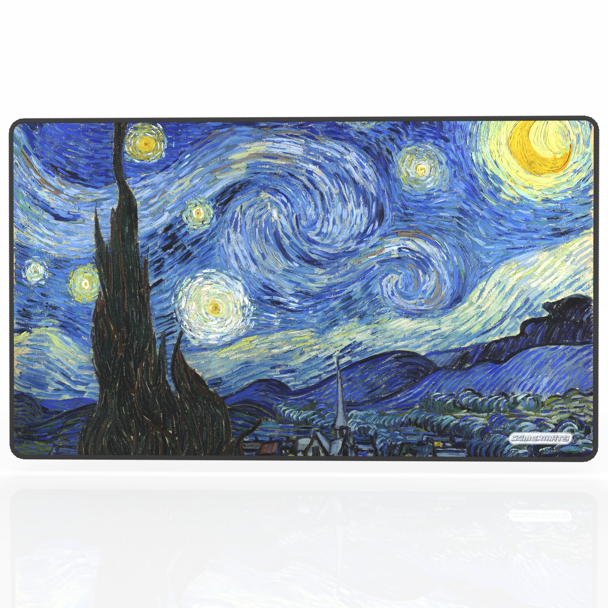 GamerMats Premium Stitched Playmats for Card Games & Computer Desktop PC Gaming - Unique Fantasy, Sci-fi, and Anime Designs, Non-Slip Rubber Base, Durable - MTG Compatible (Starry Night)