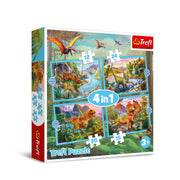 Trefl 4in1 Jigsaw Puzzle (12, 15, 20, 24) Unique Dinosaurs Print, DIY Puzzle, Creative Fun, Classic Jigsaw for Adults and Children from 3 Years Old
